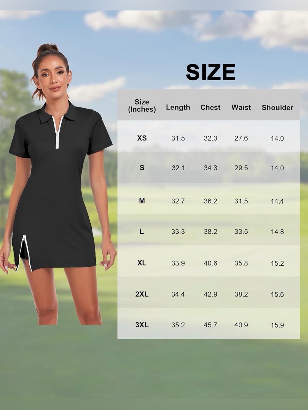 Women’s Black Swim Polo Dress with Front Zip - No Shorts - Picture 5 of 7